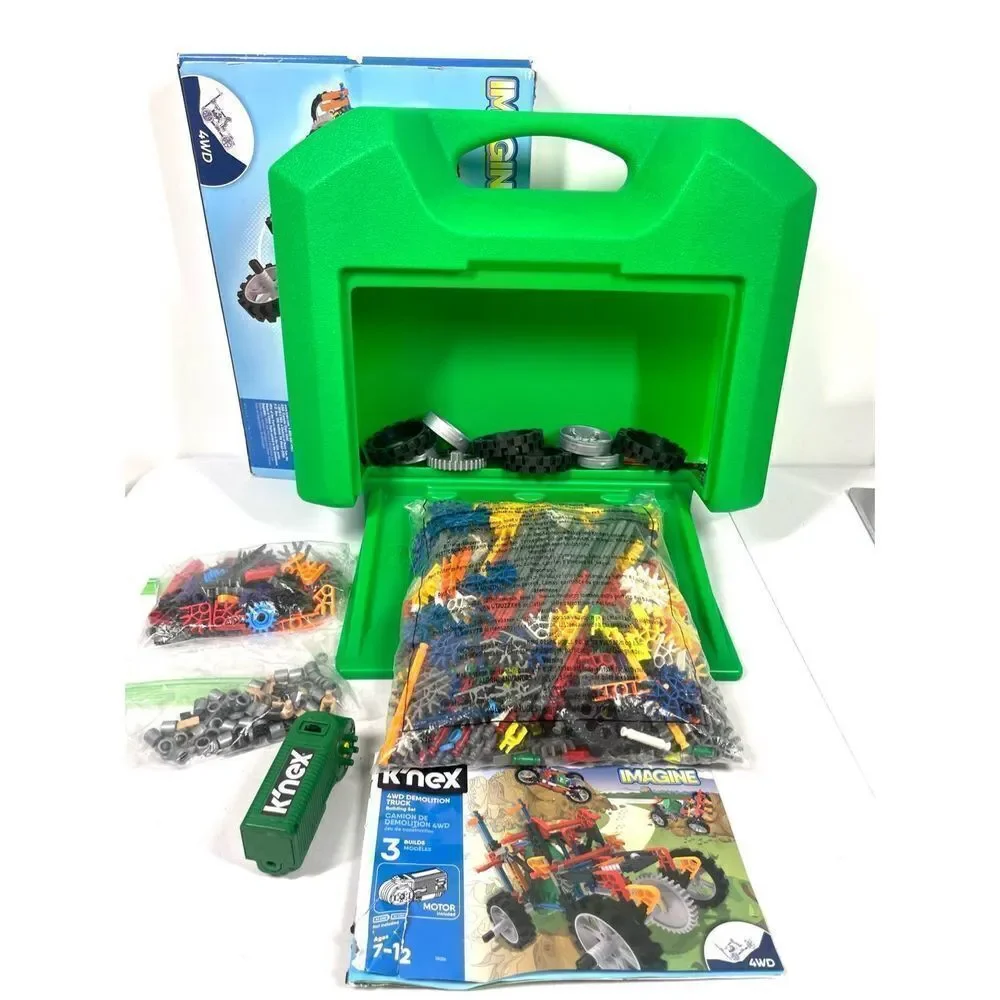 Kinex K’NEX 4WD Demolition Truck Building Set Ages 7-12 Motor 90s Storage Box